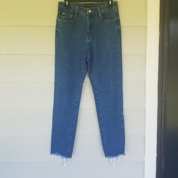 Prettylittlethings Denim Jeans, Raw Edge Ankle, Lace Up Calf, High Rise, Sz 4 - Picture 15 of 16